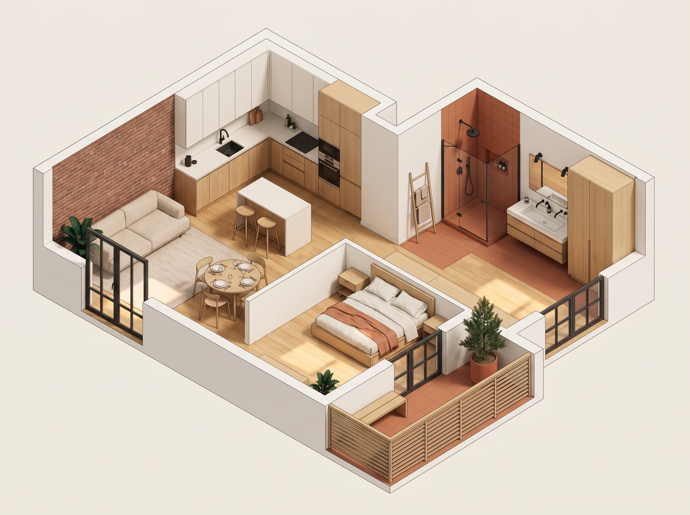 Изометрия квартиры 2-евро, 47 м²