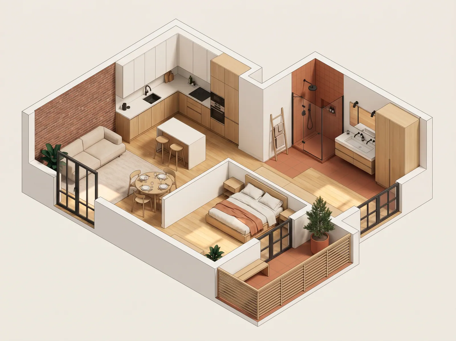 Изометрия квартиры 2-евро, 47 м²
